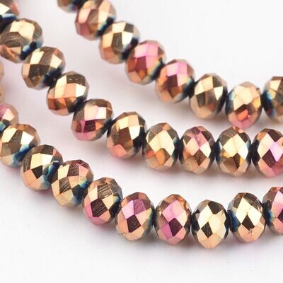 4x3mm Electroplated Faceted Glass Rondelles in Rose Gold