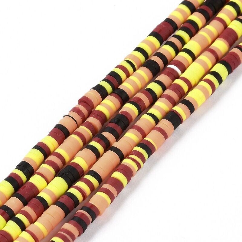 Polymer Clay Heishi Bead Strand, Brown/Yellow Mix, 3mm