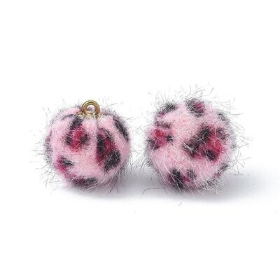 2 x Faux Fur Pendants/Charms, 15mm, Pink Print