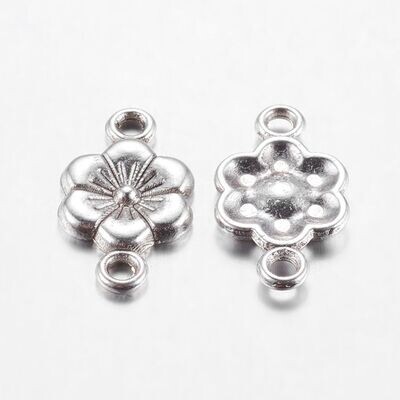 10 x Silver Plated Flower Connector, 18x10mm