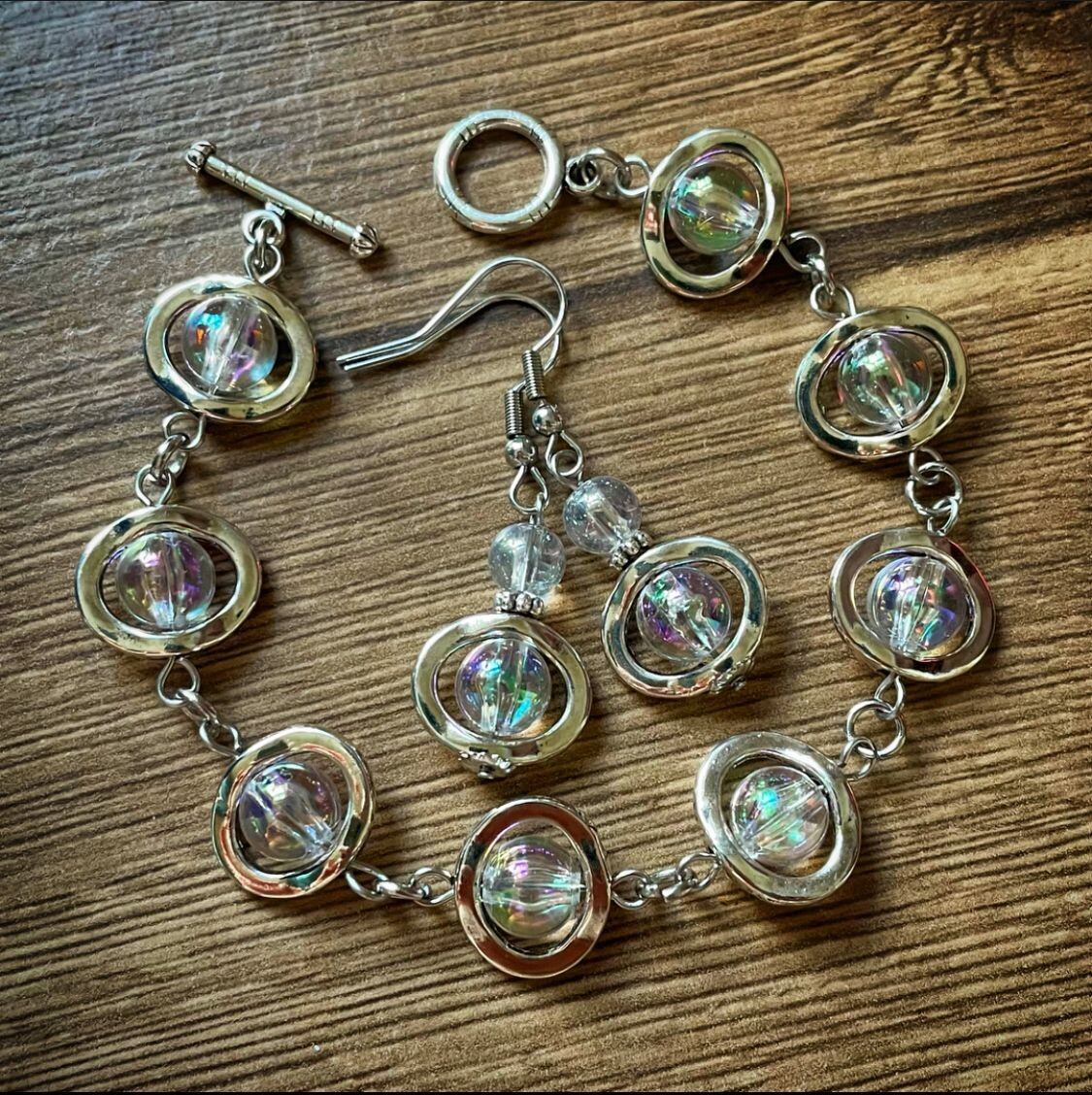 Silver Frames and AB Clear Acrylic Bracelet & Earring Set Kit