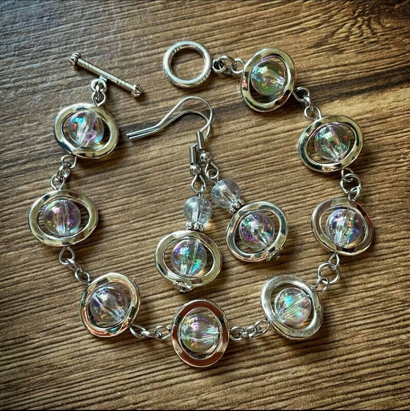 Silver Frames and AB Clear Acrylic Bracelet & Earring Set Kit