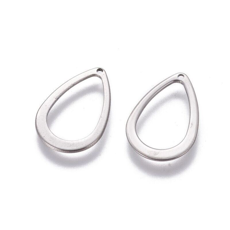 10 x Stainless Steel Teardrop Pendant, Stainless Steel Colour, 17x11x1mm