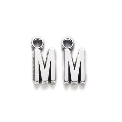 Silver Letter 'M' Charm/Pendant, 16x8x2mm