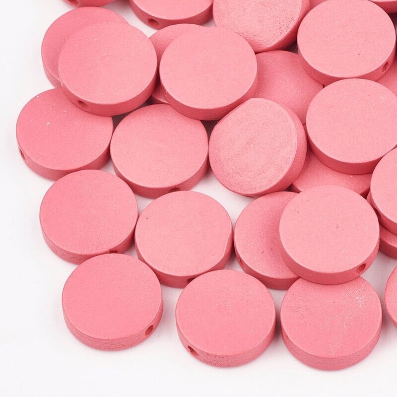25 x Painted Wooden Beads, 15x4mm, Pink