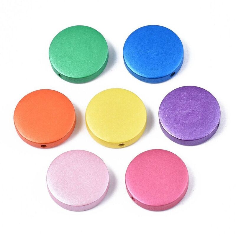 20 x Painted Pearlised Wooden Beads, 20x5mm, Mixed Colours
