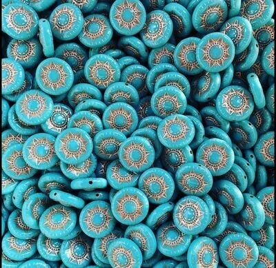 20 x Turquoise Acrylic Beads with Gold Detail, 17x6mm