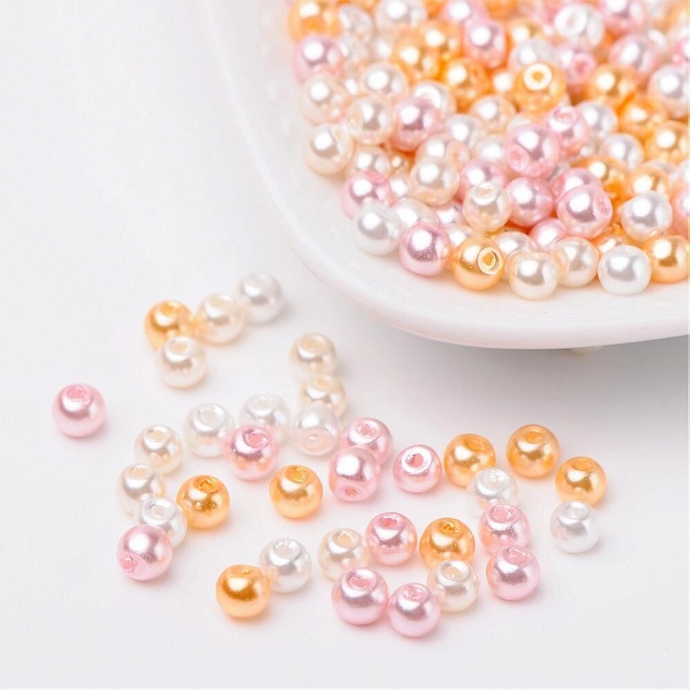 400 x 4mm Glass Pearls, Pastel Pinks & Peaches