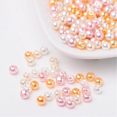 400 x 4mm Glass Pearls, Pastel Pinks & Peaches