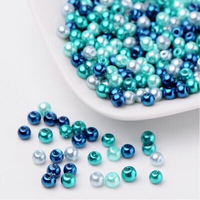 400 x 4mm Glass Pearls, Turquoise & Blue
