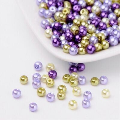 400 x 4mm Glass Pearls, Purple & Green