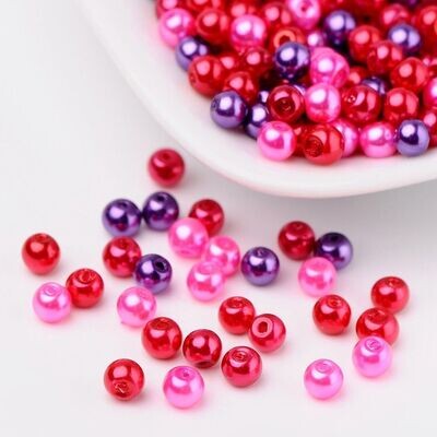 400 x 4mm Glass Pearls, Bright Reds & Pinks