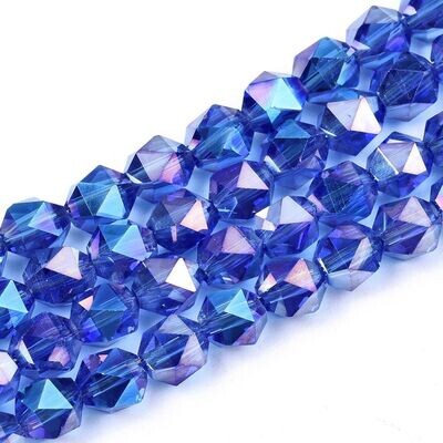 Multi-Faceted Glass Beads in AB Royal Blue, 6mm, 1 Strand