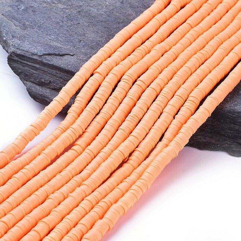 Polymer Clay Heishi Bead Strand, Light Salmon Pink, 6mm