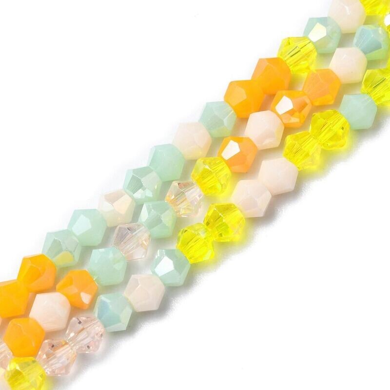 4mm AB Plated Bicone Crystals in Sunny Shades