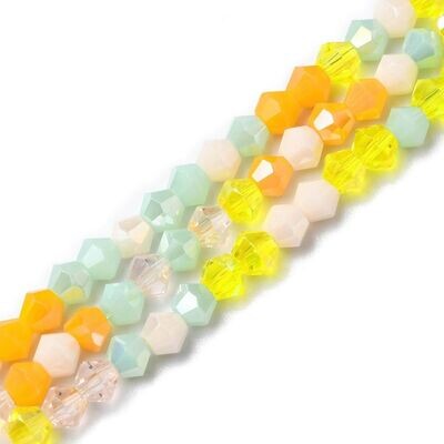 Bead, polymer clay, opaque yellow / blue / green, 8x6mm rondelle