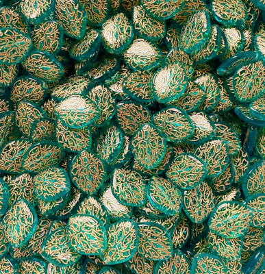 20 x Plated Acrylic Beads, 20x15mm, Teal & Gold