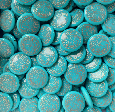 10 x Turquoise Acrylic Beads with Gold Detail, 24x6mm