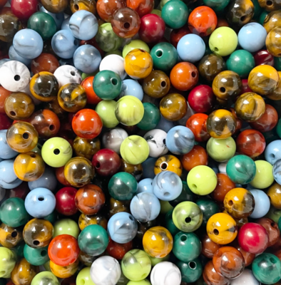 25 x Marbled Acrylic Beads, 11mm, Mixed Colours