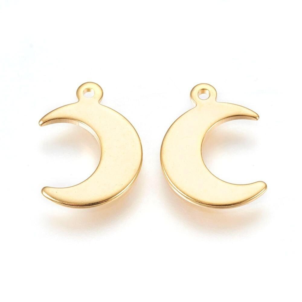 Stainless Steel Gold Moon Charm, 15x10mm