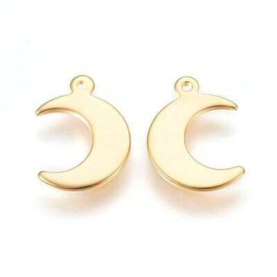 Stainless Steel Gold Moon Charm, 15x10mm