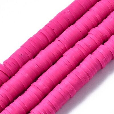 Polymer Clay Heishi Bead Strand, Cerise/Hot Pink, 6mm