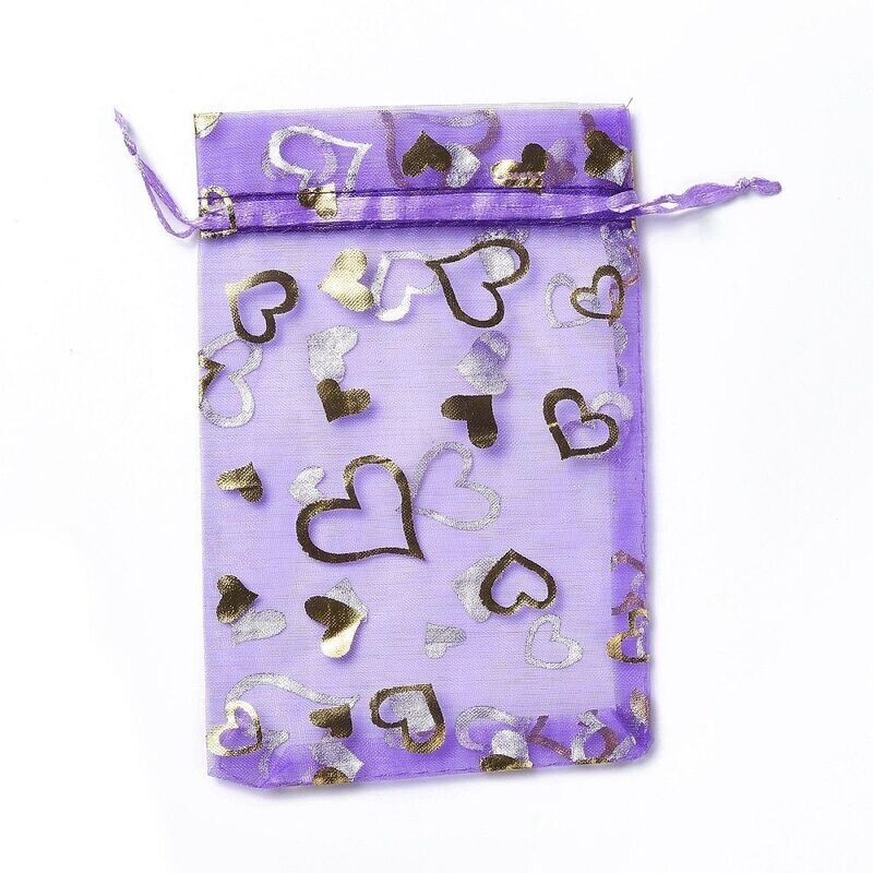 10 x 10x15cm Light Purple & Gold Organza Pouches