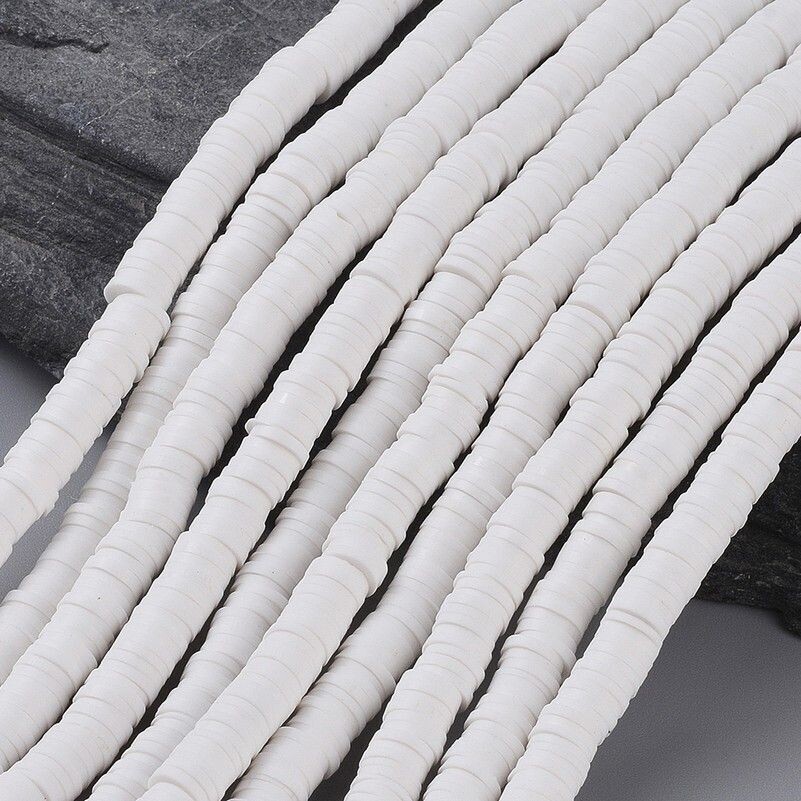 Polymer Clay Heishi Bead Strand, White, 6mm