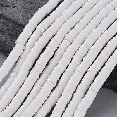 Polymer Clay Heishi Bead Strand, White, 6mm