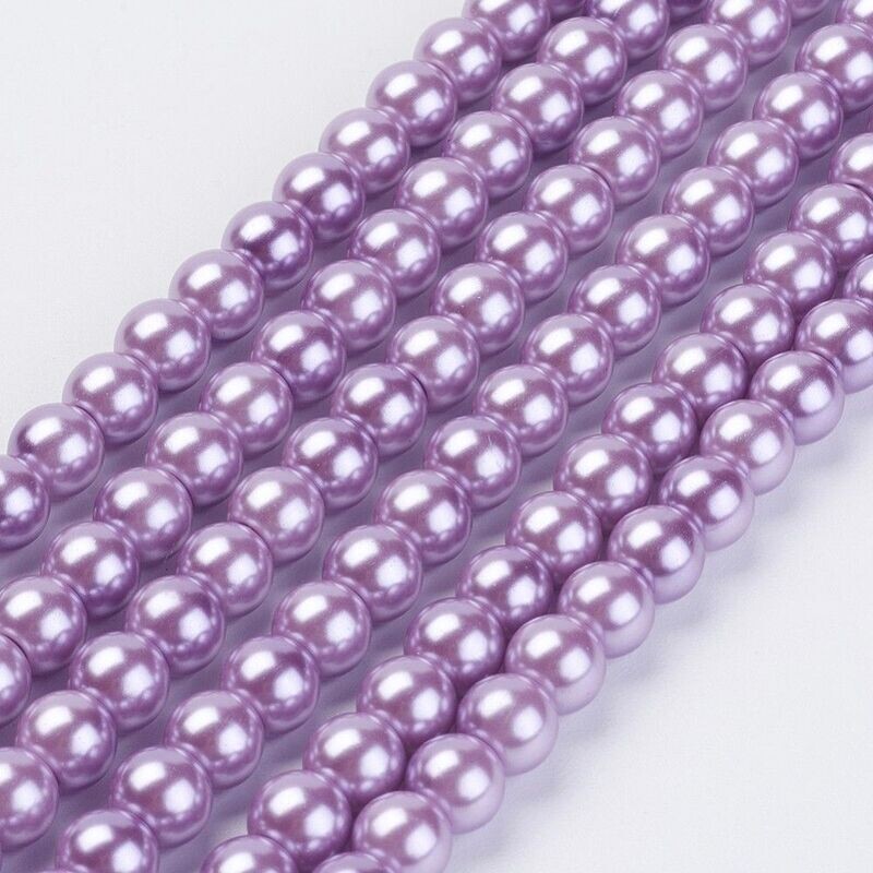 6mm Glass Pearls in Light Purple, 1 Strand
