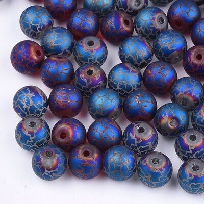 50 x Electroplated Frosted Glass Beads, 9mm, Matt Midnight Blue