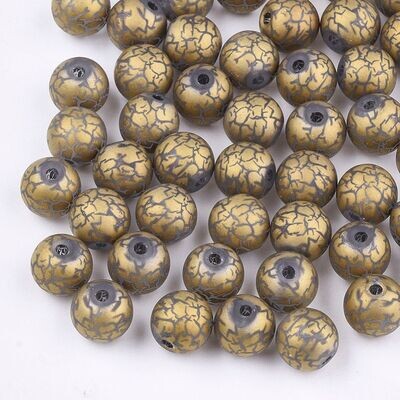 50 x Electroplated Frosted Glass Beads, 9mm, Matt Gold