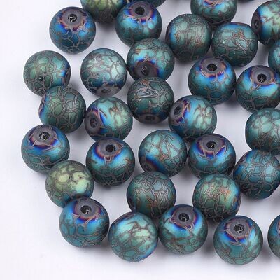 50 x Electroplated Frosted Glass Beads, 9mm, Matt Sea Green
