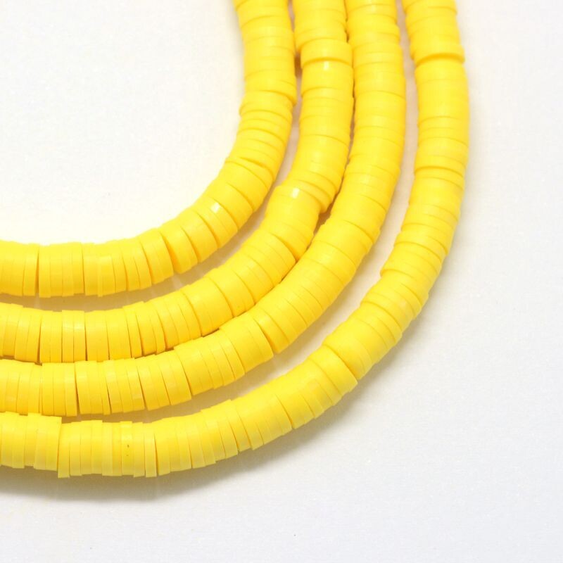 Polymer Clay Heishi Bead Strand, Yellow, 3mm