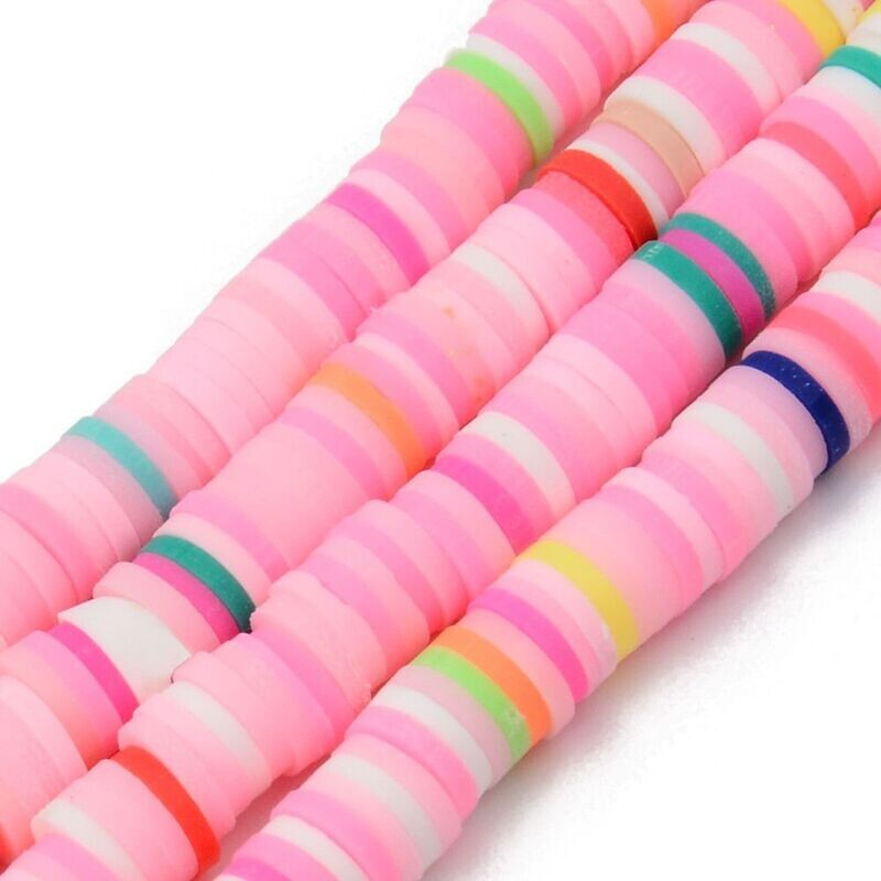 Polymer Clay Heishi Bead Strand, Pastel Pink Mix, 6mm