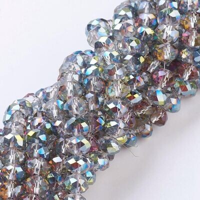 8x6mm Rainbow Plated Faceted Glass Rondelles in Grey