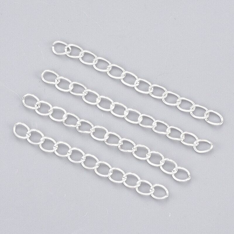 20 x Silver Plated Nickel Free Extension Chains, 50x4mm