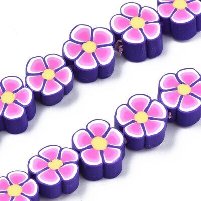 Polymer Clay Purple & Pink Flower Beads, 8-11mm