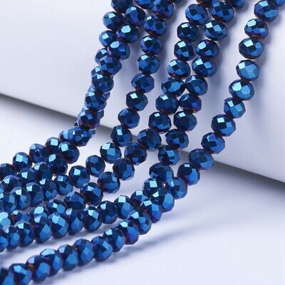 Faceted Electroplated Glass Beads in Midnight Blue, 10x8mm