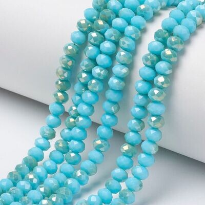 4x3mm Rainbow Plated Opaque Glass Rondelles, Light Blue, 1 Strand