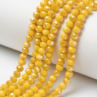 4x3mm Rainbow Plated Opaque Glass Rondelles, Yellow, 1 Strand