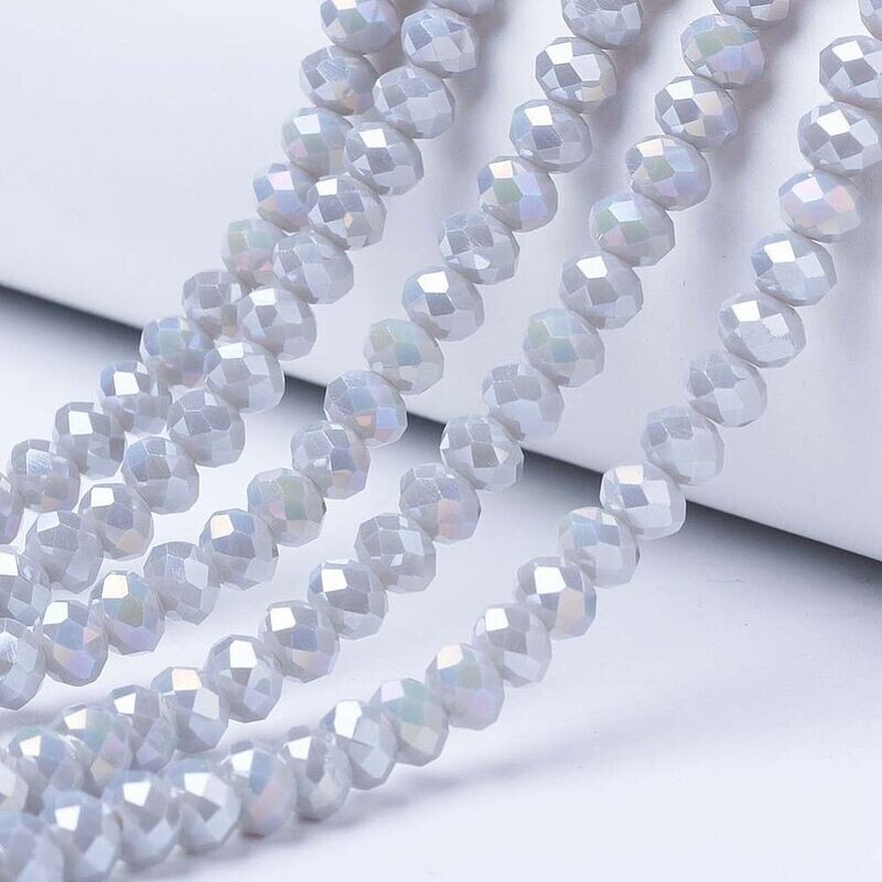 3x3mm Electroplated Glass Rondelles in Grey, 1 Strand