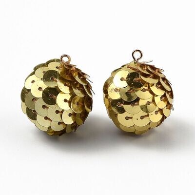 2 x Sequinned Pendants in Gold, 26x21mm
