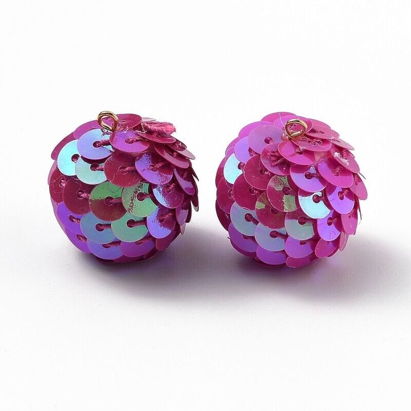 2 x Sequinned Pendants in Dark Pink, 26x21mm