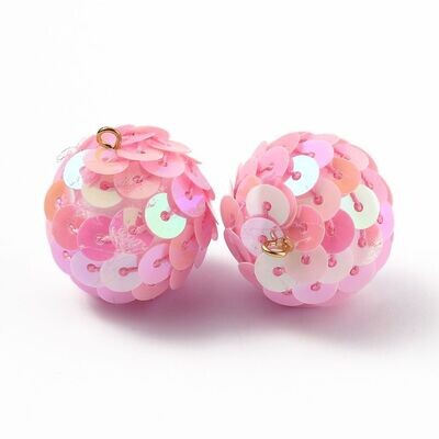 2 x Sequinned Pendants in Pink, 26x21mm