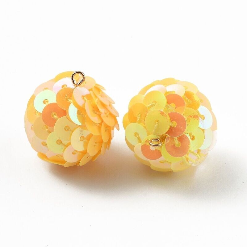 2 x Sequinned Pendants in Yellow, 26x21mm