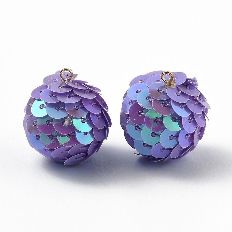 2 x Sequinned Pendants in Light Purple, 26x21mm