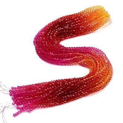 4mm Faceted Crystals in Ombre Yellow/Pink/Red, 1 Strand