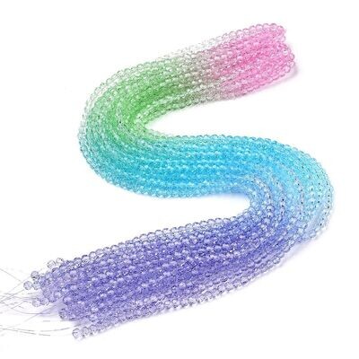 4mm Faceted Crystals in Ombre Pink/Green/Blue/Purple, 1 Strand