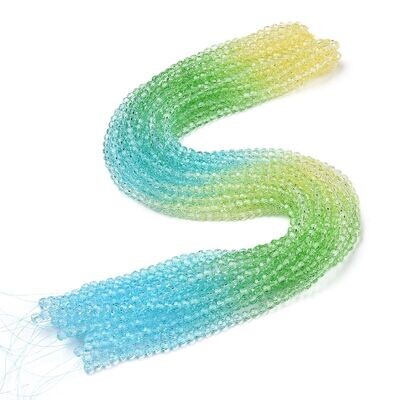 4mm Faceted Crystals in Ombre Yellow/Green/Blue, 1 Strand